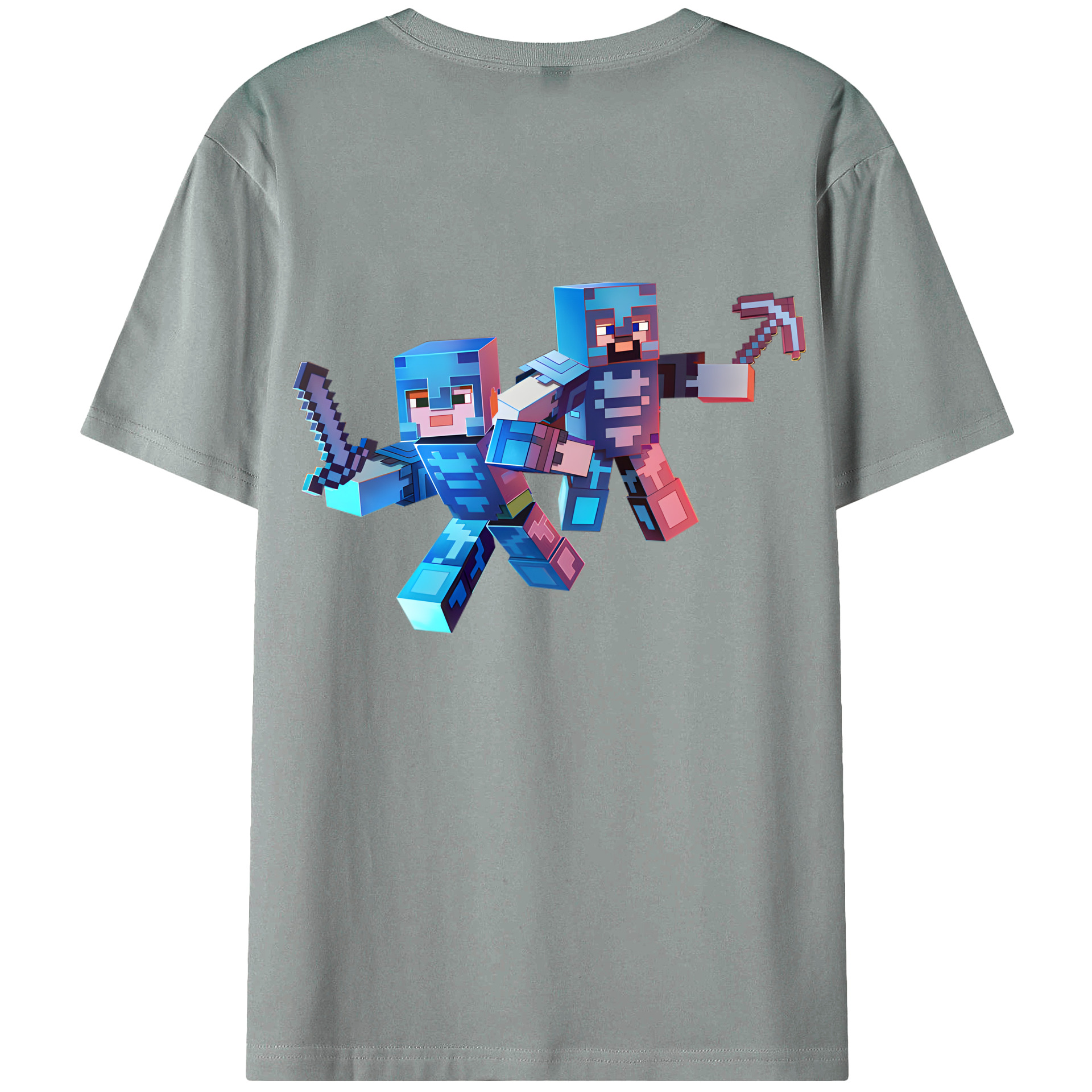 （画像用） マインクラフト ブロックの世界 Minecraft MC Block world 綿100％ メンズ半袖Tシャツ（バックプリント） 通気性